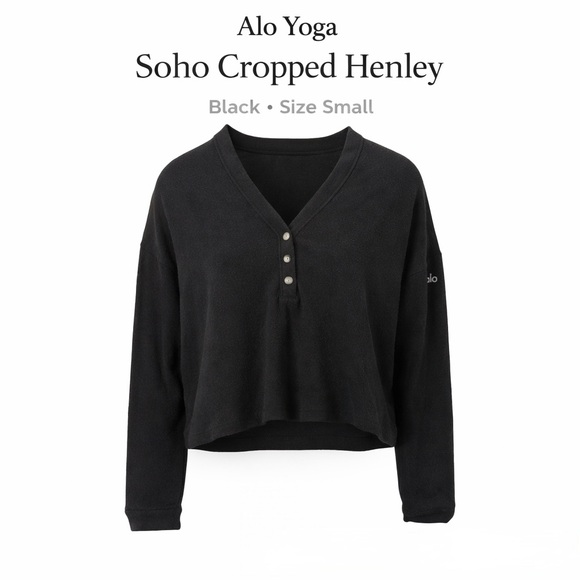 ALO Yoga Tops - Alo Yoga Alolux Soho Cropped Henley – Black – Size Small